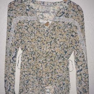 American Rag sheer long sleeve flowered shirt L